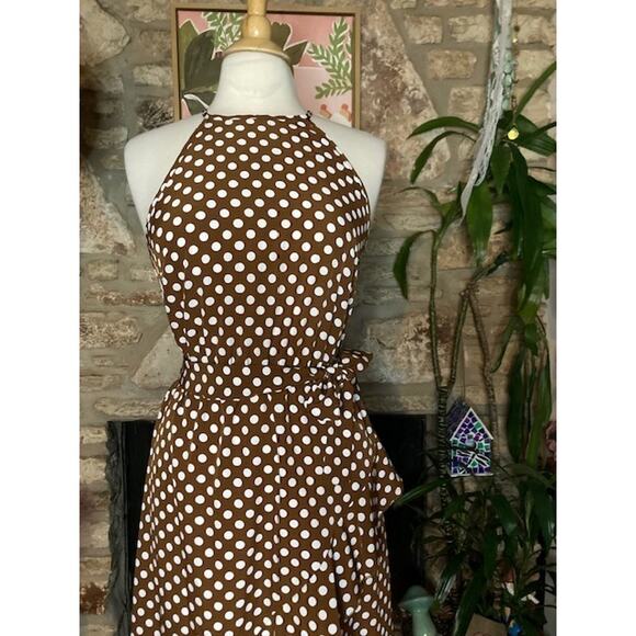 Brown Polka Dot Halter Dress - Ecowish - Size SM - Picture 1 of 8